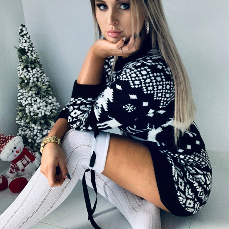 GR - Ugly Christmas Sweater - Festive Knit Dress with Reindeer Pattern