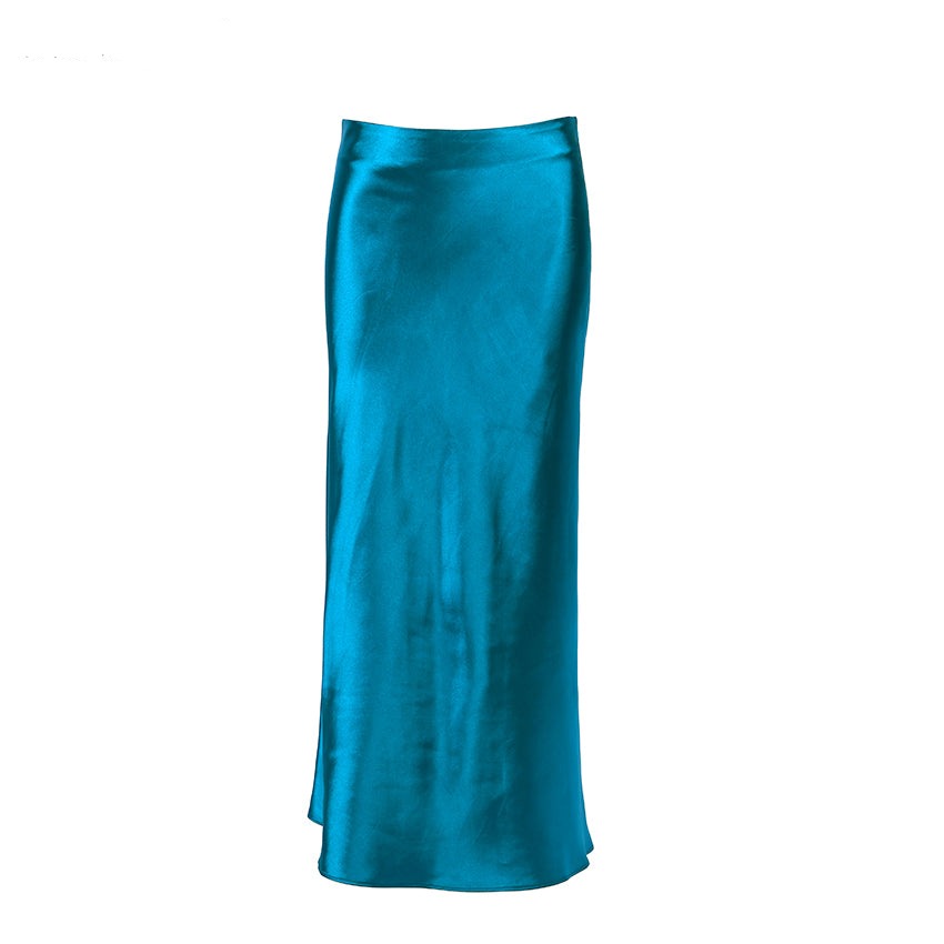 GR | High-waisted long satin silk skirt for women
