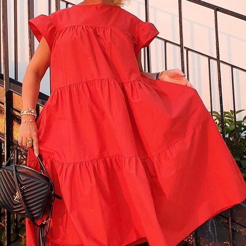 cropped midi dress with flared skirt
