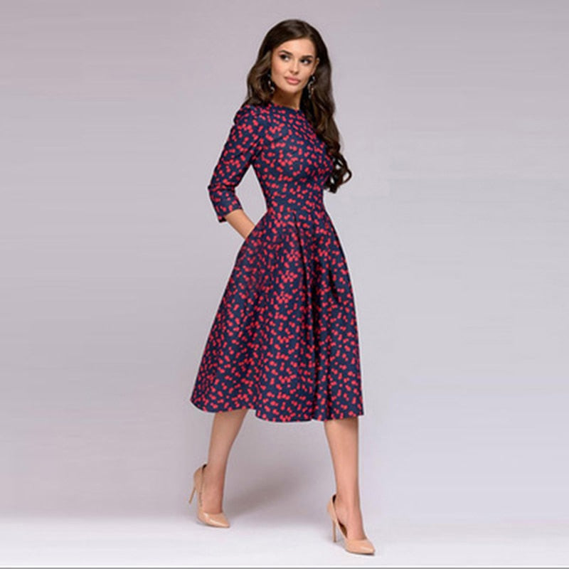 GR geblümtes Kleid drei Viertel Ärmel
