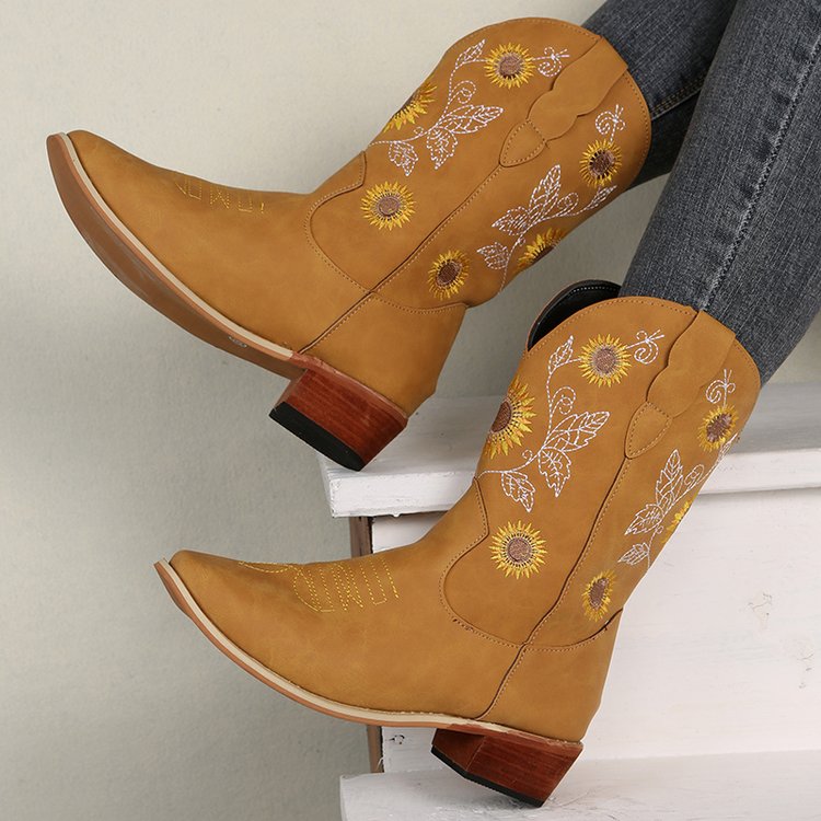 GR | High Cowboy Boots with Sunflower Print