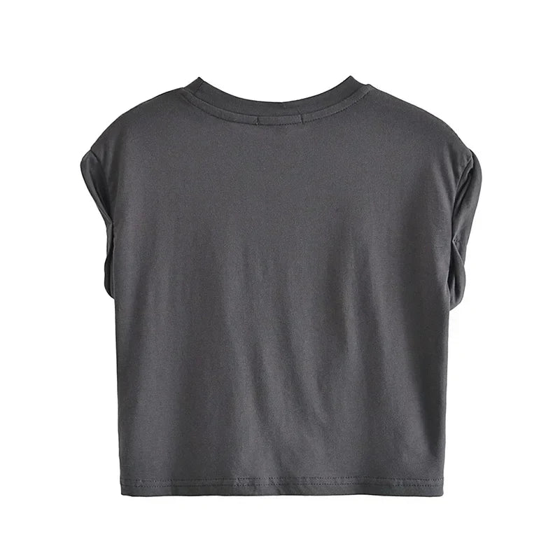 GR | Crop T-shirt with button detail