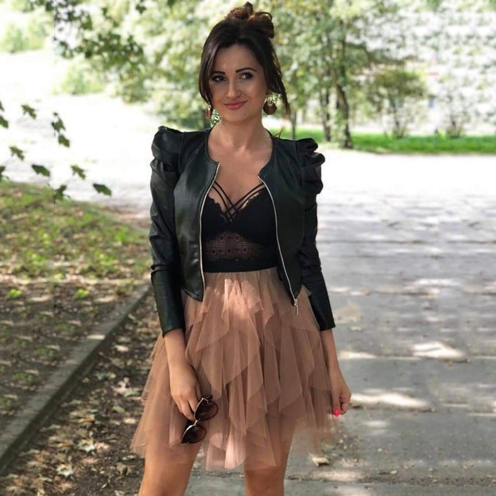 Kurzlederjacken-Komfort - Damen Herbstlicher Schwarzer Mantel