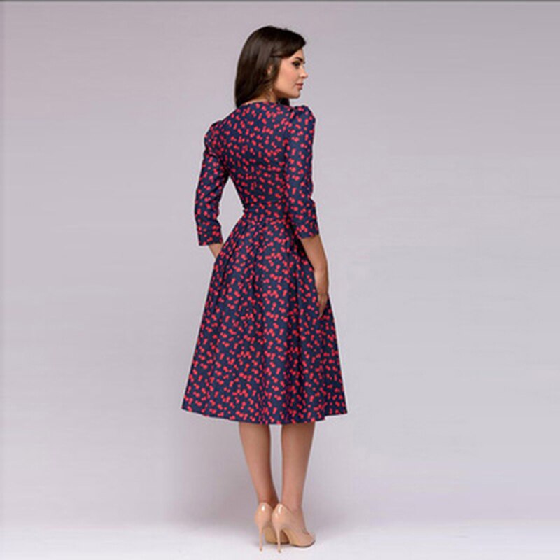 GR geblümtes Kleid drei Viertel Ärmel