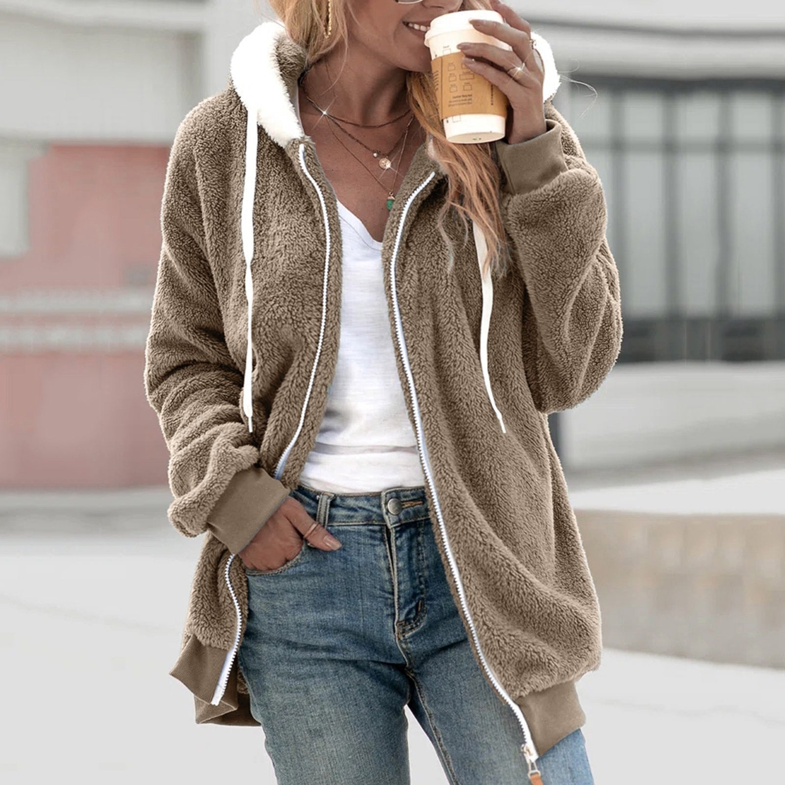 GR Fleece cardigan | Cozy hooded jacket for women