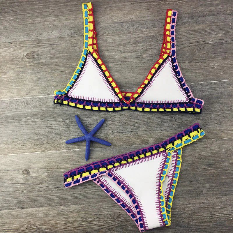 GR | Sexy Bikinis Summer Women's Swimsuit Hand Crocheted Bikini Set Swimwear Beach Swimsuit Biquini Woman Monokini