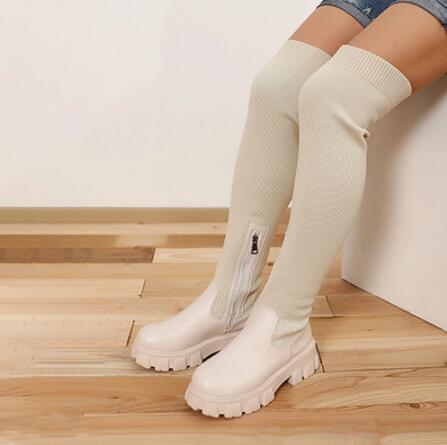 GR Women's Over-the-Knee Boots | Knitted Women's Boots: Platform Design, Long Sock Shoes