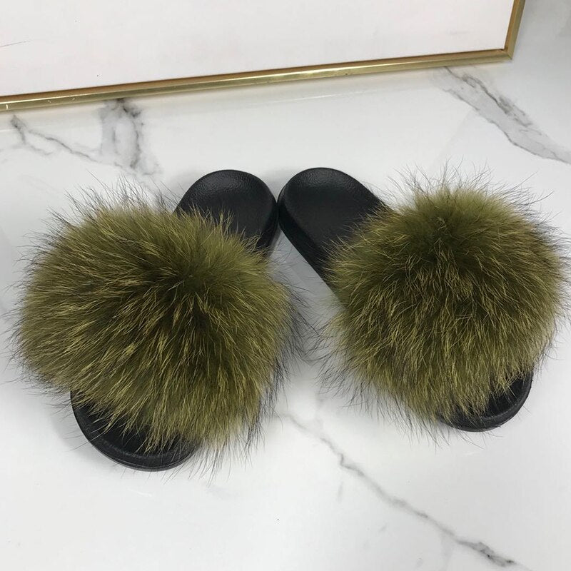GR | Fluffy real fur flip-flops, slippers, sandals