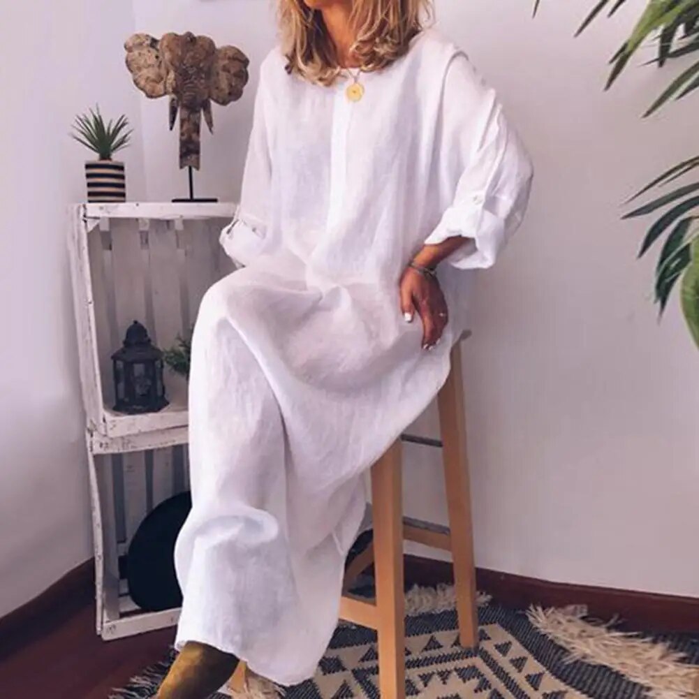 GR | Long linen shirt dress, oversized