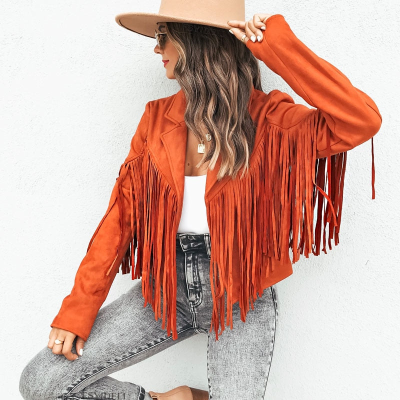 GR - Trendy leather jacket with fringe 