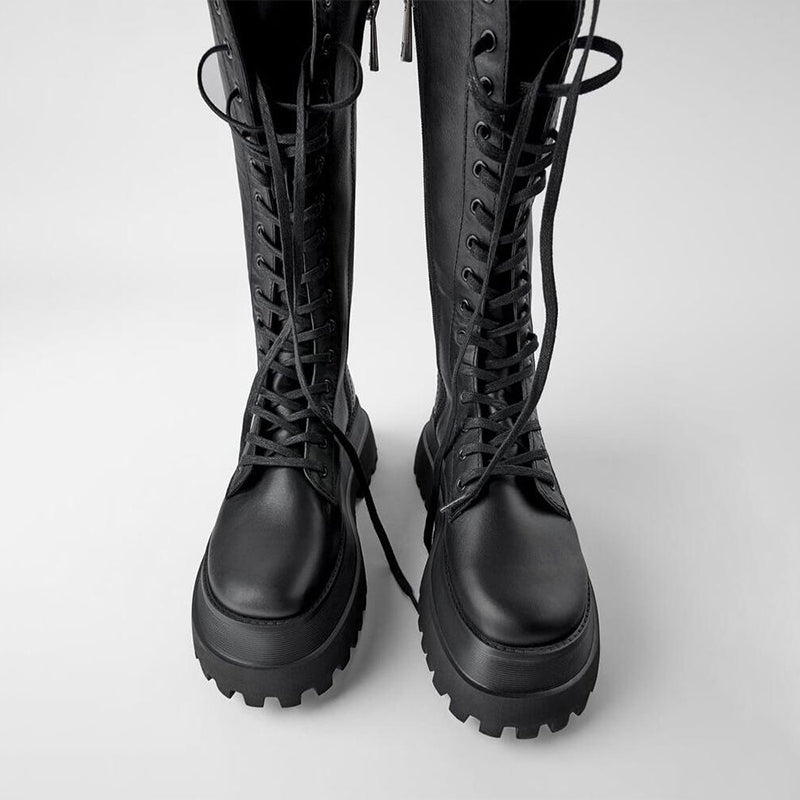 GR | Women's High Boots Black with Lace-Up Track Sole
