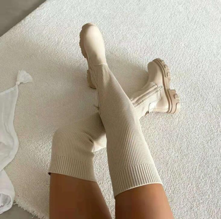 GR Women's Over-the-Knee Boots | Knitted Women's Boots: Platform Design, Long Sock Shoes