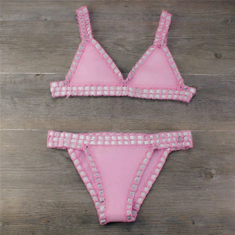 GR | Sexy Bikinis Summer Women's Swimsuit Hand Crocheted Bikini Set Swimwear Beach Swimsuit Biquini Woman Monokini