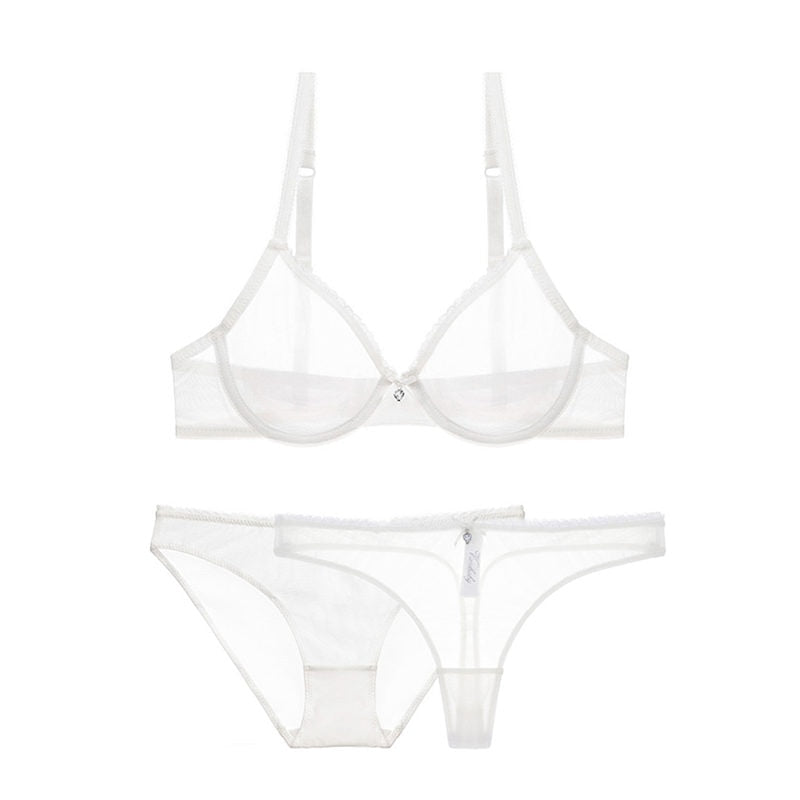 GR | 3-Piece Transparent Underwear Set with Decorative Diamond Rhinestones