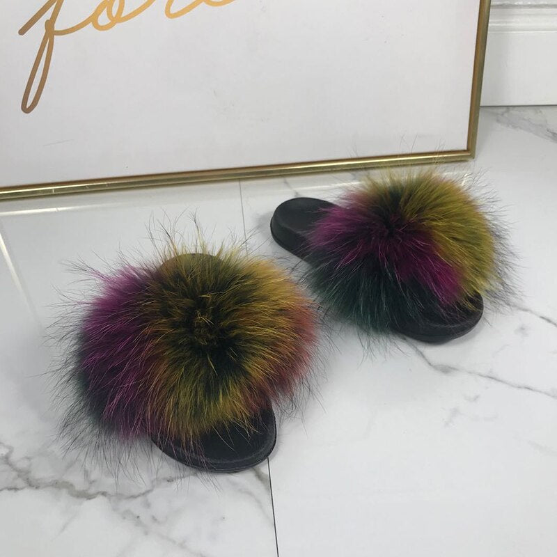 GR | Fluffy real fur flip-flops, slippers, sandals