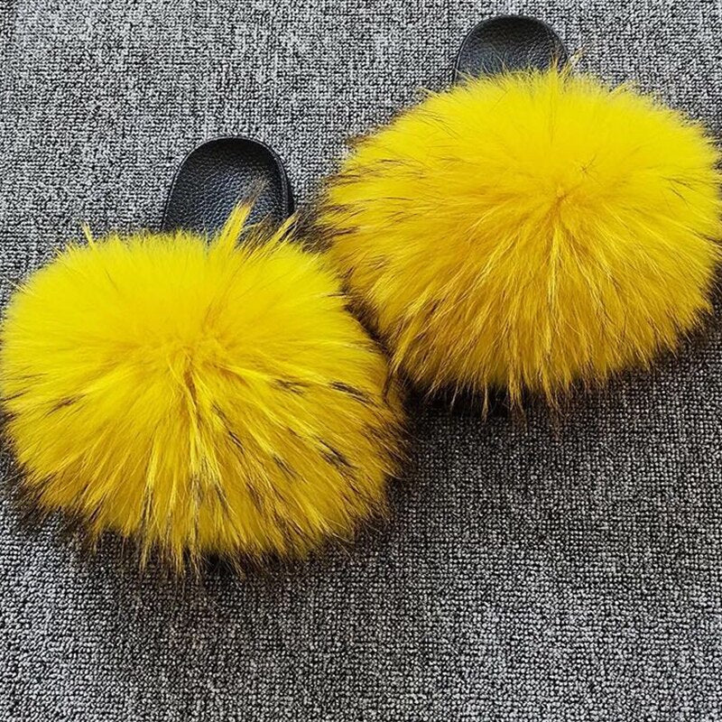 GR | Real Fur Slide Sandals Slippers Flip Flops