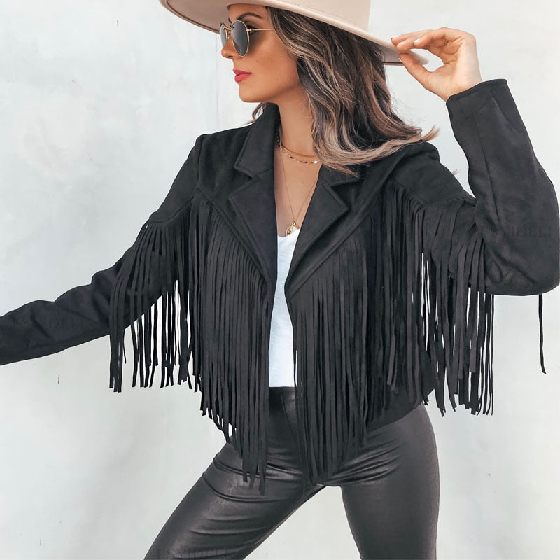 GR - Trendy leather jacket with fringe 