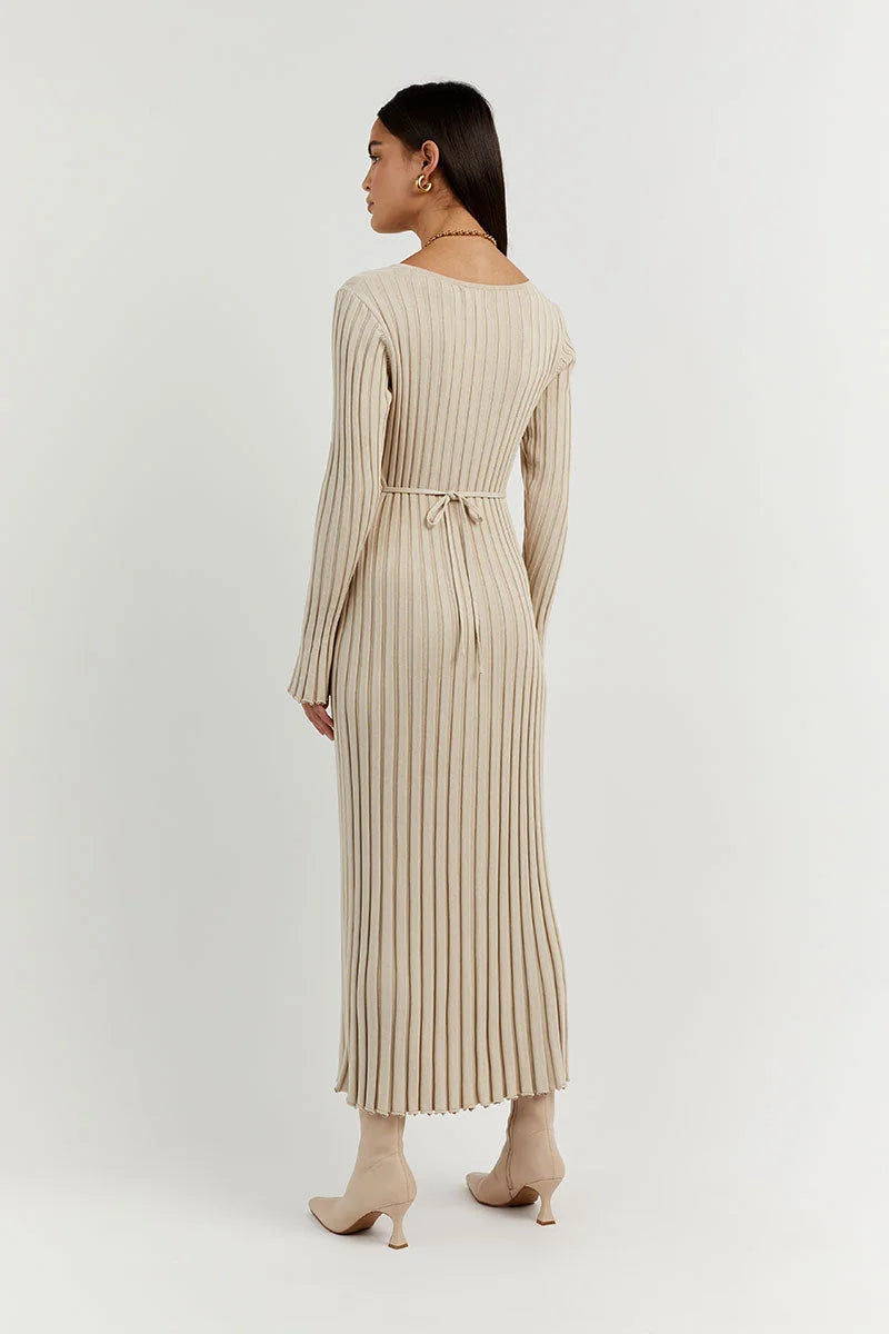 GR Strickkleid | Modernes Langarm-Damenkleid mit V-Ausschnitt