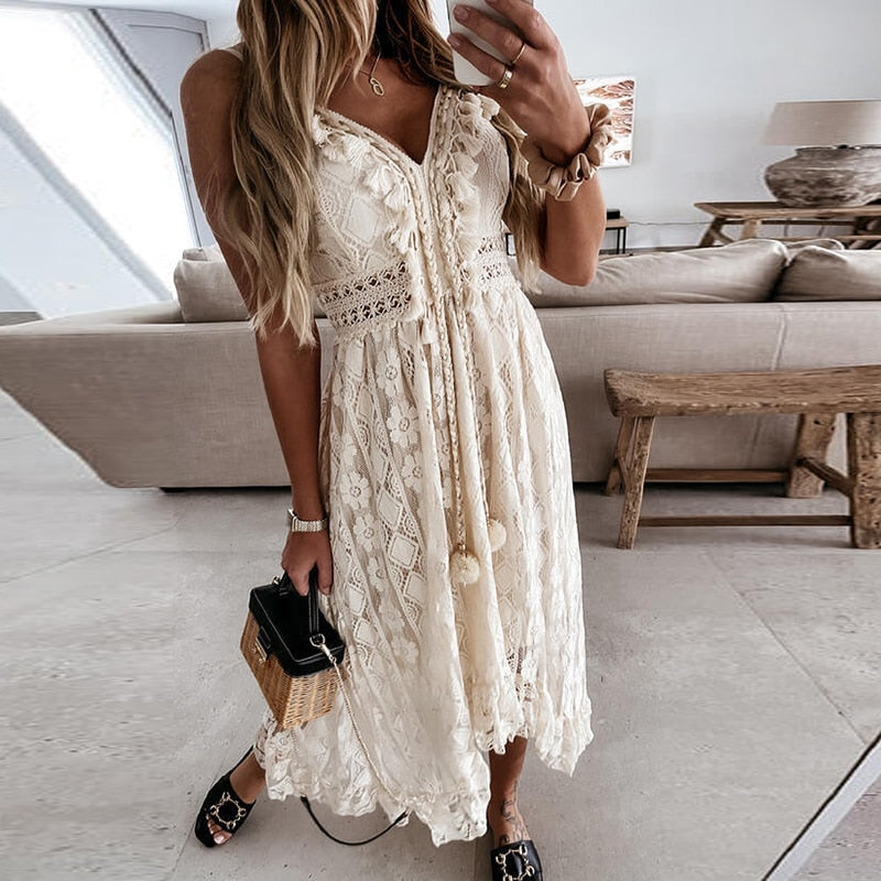 GR | Spitzen Boho Fließkleid