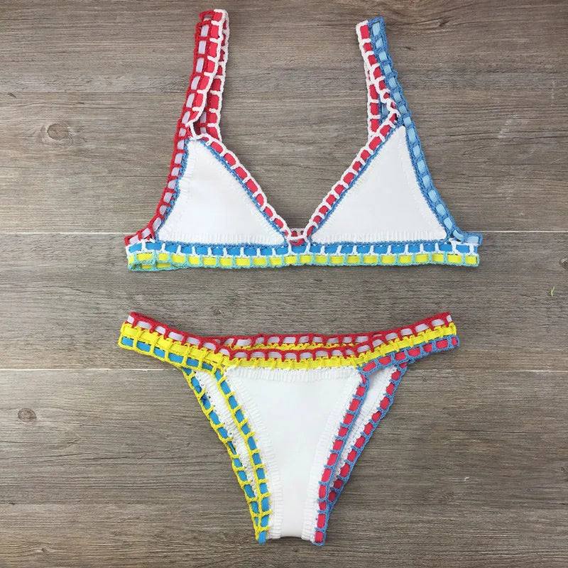 GR | Sexy Bikinis Summer Women's Swimsuit Hand Crocheted Bikini Set Swimwear Beach Swimsuit Biquini Woman Monokini