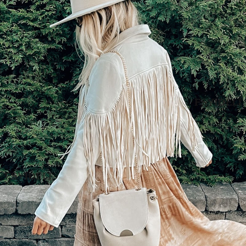 GR - Trendy leather jacket with fringe 