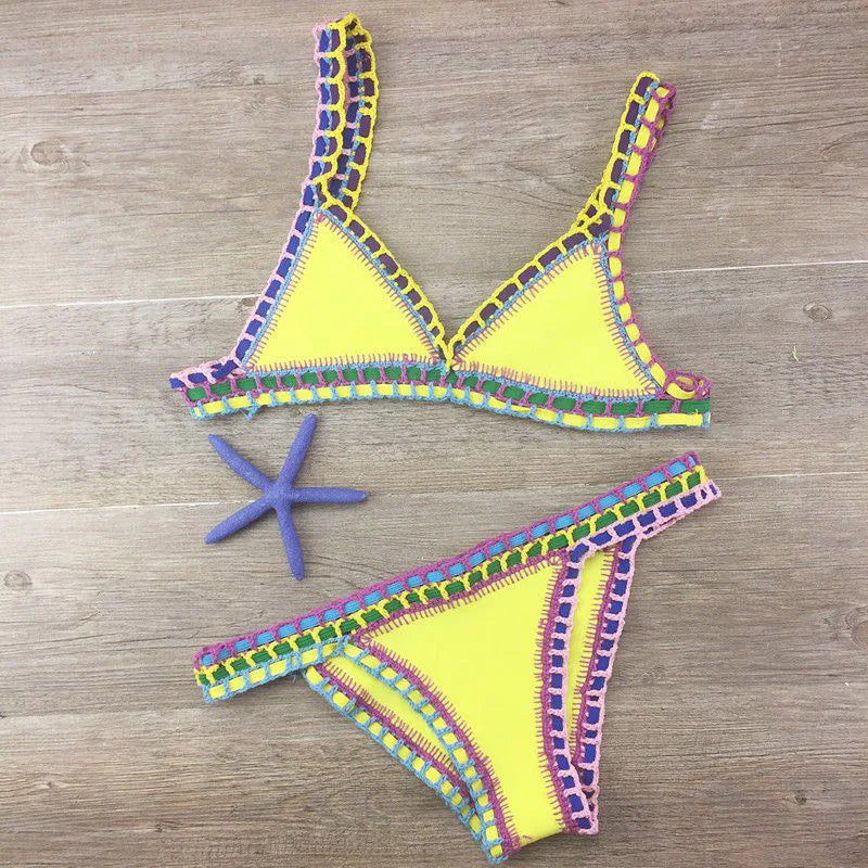 GR | Sexy Bikinis Summer Women's Swimsuit Hand Crocheted Bikini Set Swimwear Beach Swimsuit Biquini Woman Monokini