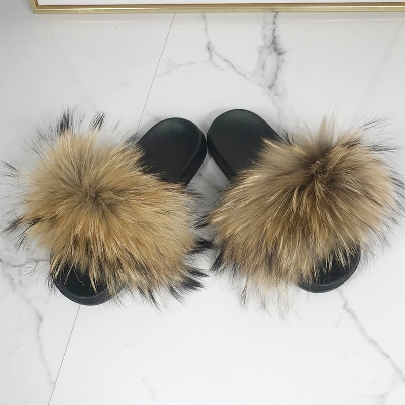 GR | Fluffy real fur flip-flops, slippers, sandals