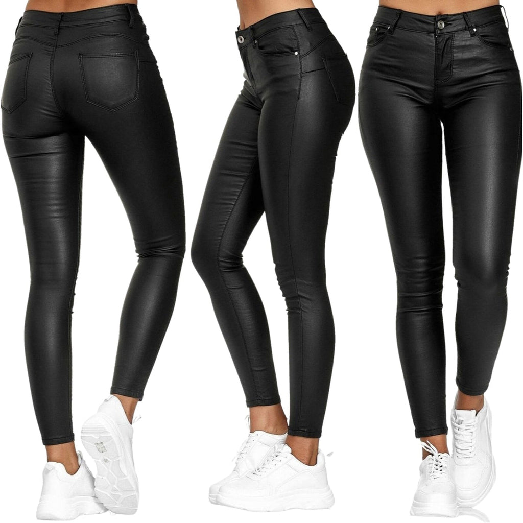 GR Moderne Hose | Lederne, schlanke Freizeithose im Streetwear-Stil für Frauen mit Taschen