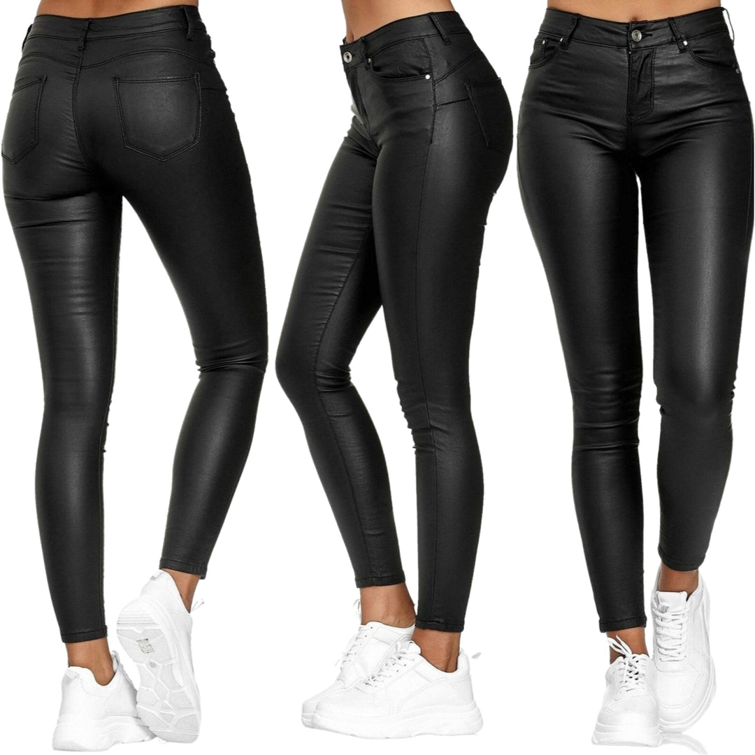 GR Moderne Hose | Lederne, schlanke Freizeithose im Streetwear-Stil für Frauen mit Taschen