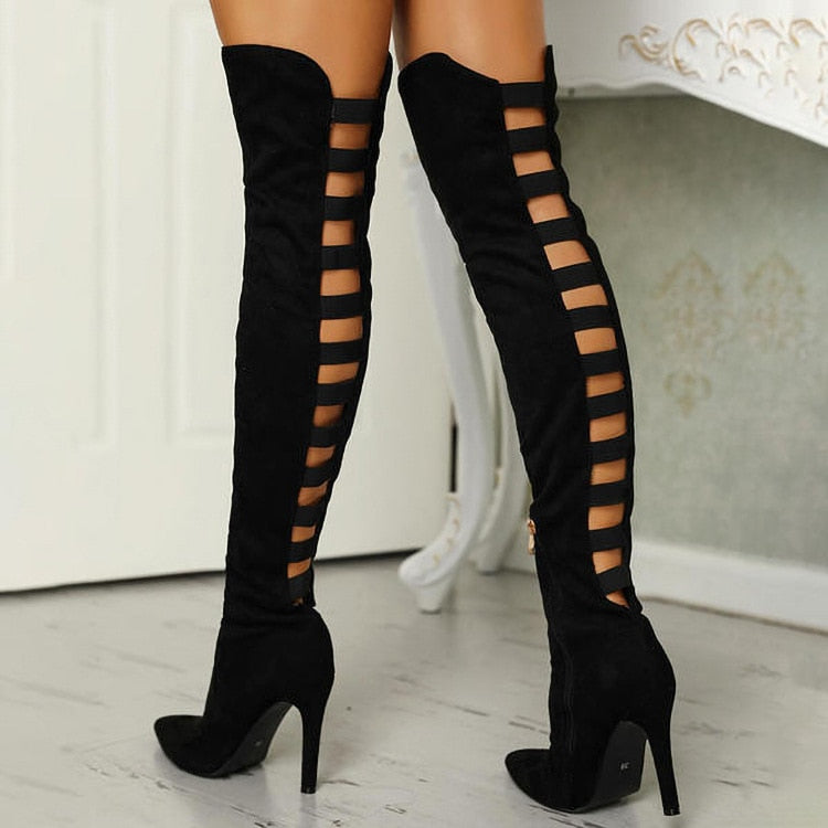 GR | Stylish over-the-knee boots with cutouts and stiletto heels