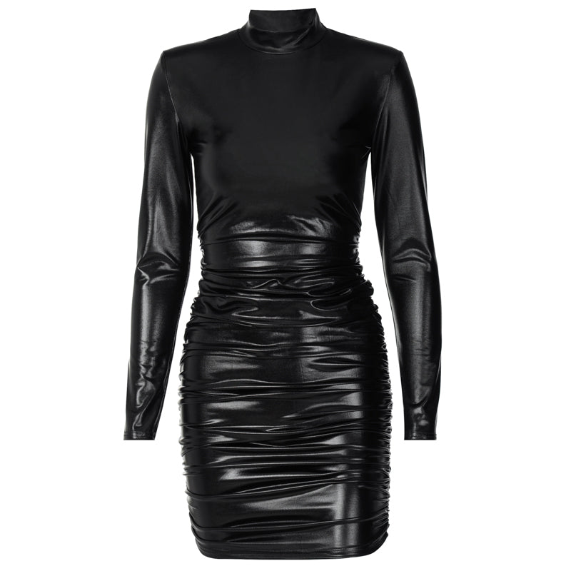 GR | Mini Kleid mit hohem Kragen und langen gerafften Ärmeln