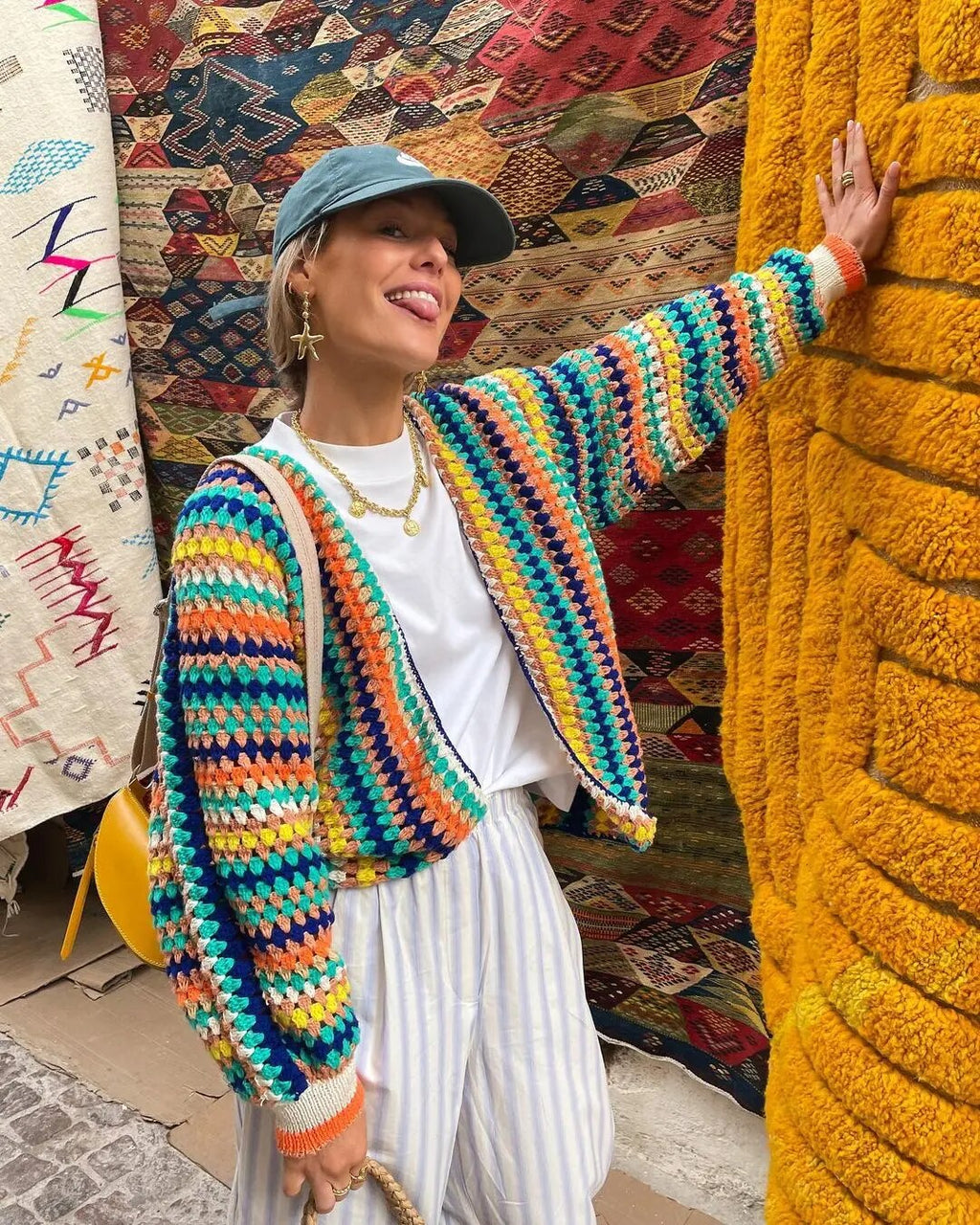GR | Bunte gehäkelte Strickjacke