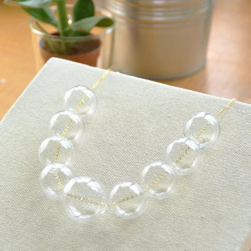GR | French Elegant Multicolored Clear 9 Glass Bubble Bead Necklace Women's Style Statement Beaded Ball Ladies Jewelry
