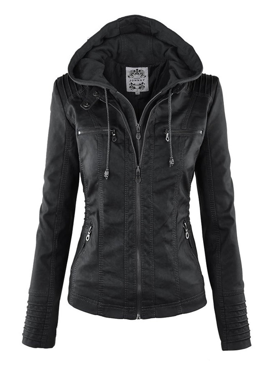 GR Faux Leather Coat | Women's Hooded Jacket: Basic PU Jacket