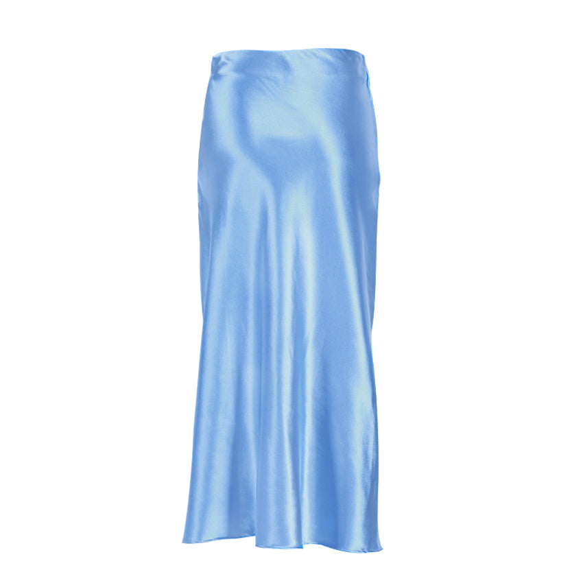 GR | High-waisted long satin silk skirt for women
