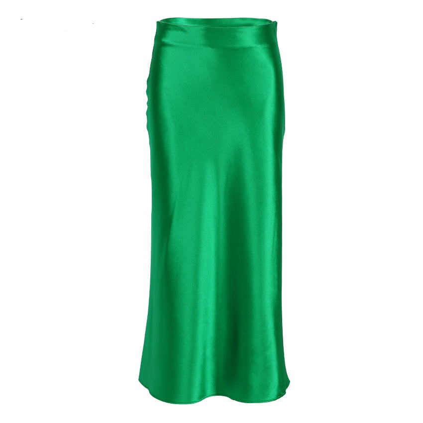 GR | High-waisted long satin silk skirt for women