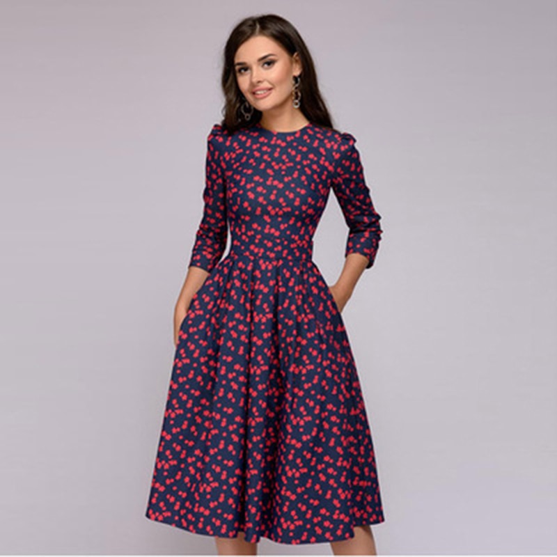 GR geblümtes Kleid drei Viertel Ärmel