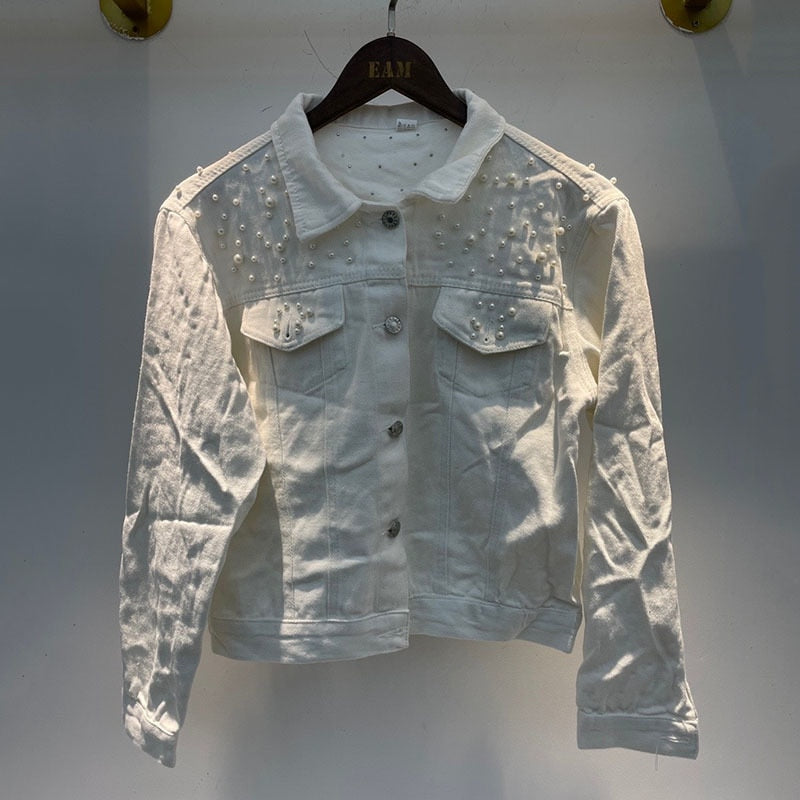 Denim jacket - a favorite denim piece with stylish pearl embellishment