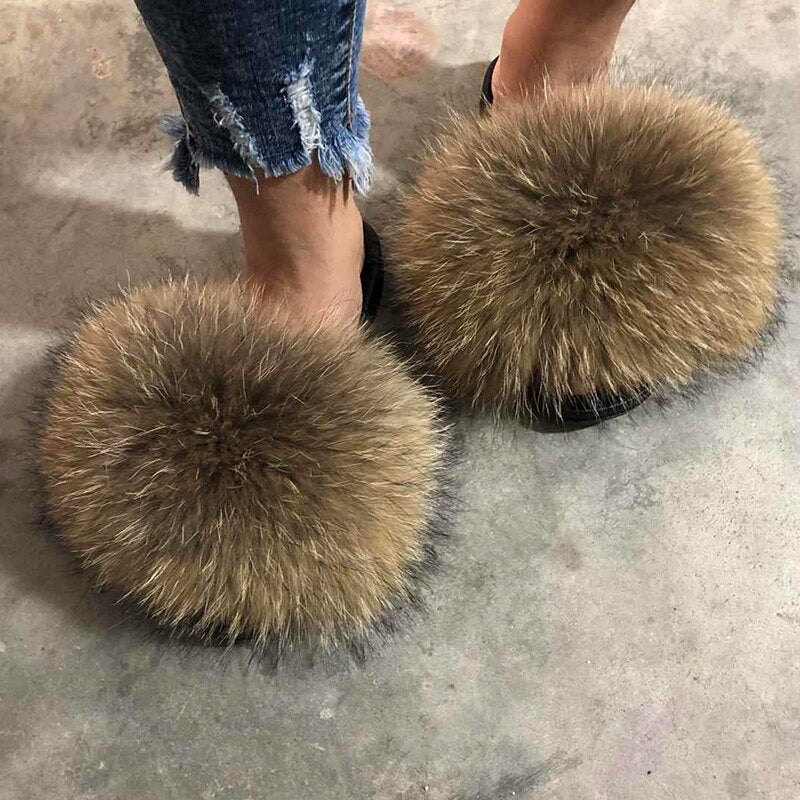 GR | Real Fur Slide Sandals Slippers Flip Flops