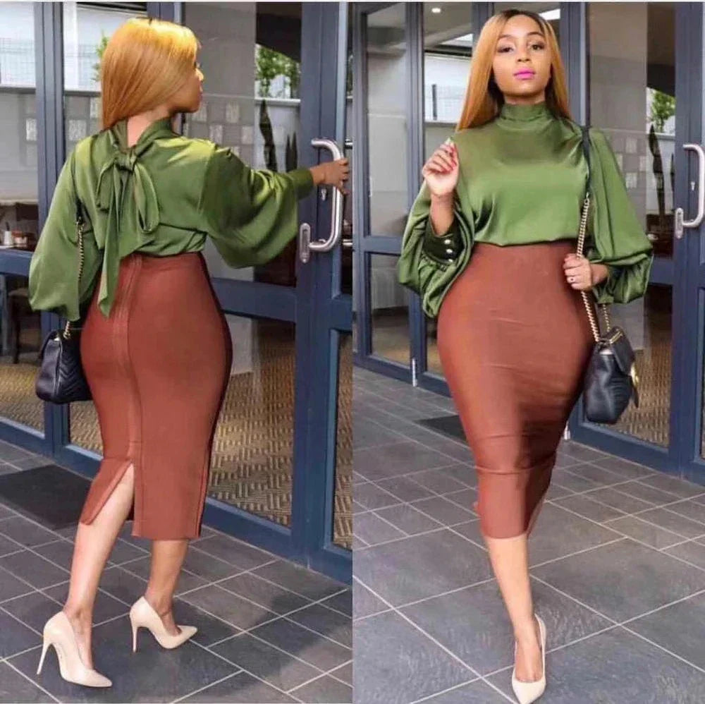 GR | Women's New Rayon Bandage Skirt Elegant Pencil Skirt Famous Sexy Club Party Clothing Vintage Vestios