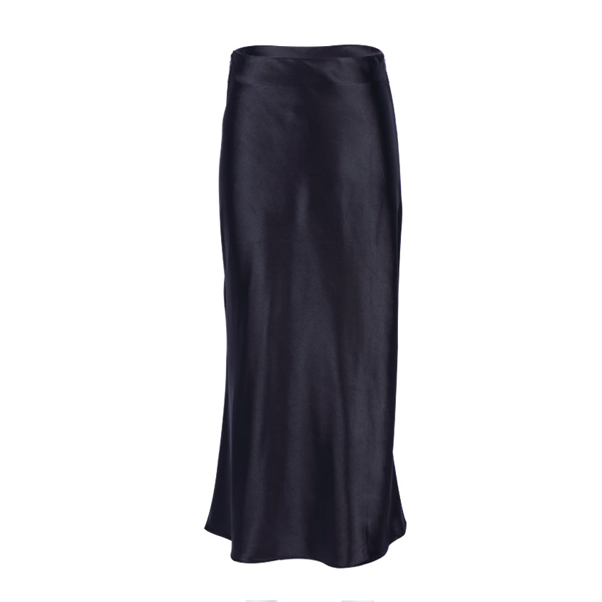 GR | High-waisted long satin silk skirt for women