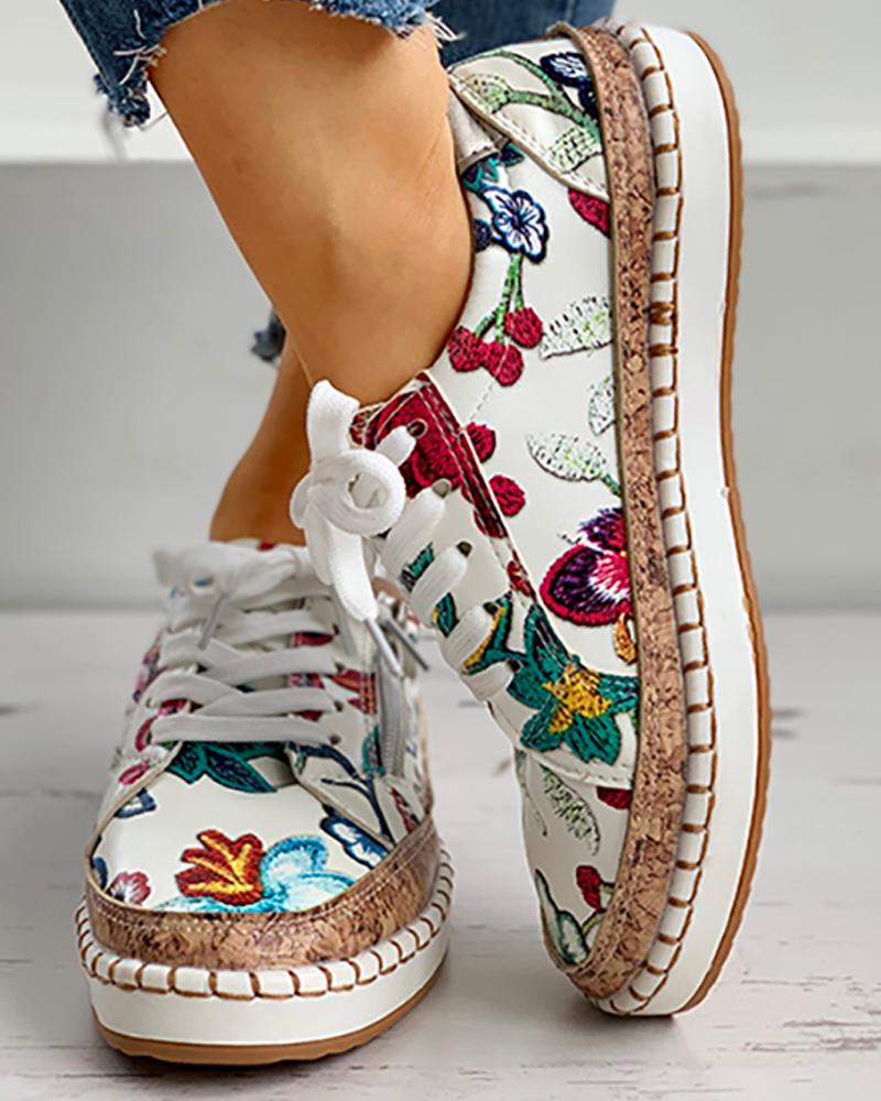 GR | Orthopedic sneakers with floral print and laces