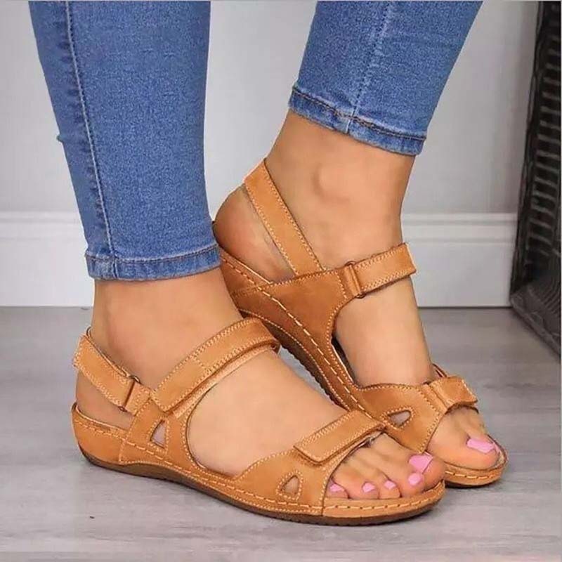 GR | Bliss Clark Orthopedic Summer Sandals with Velcro Fastener for Women 