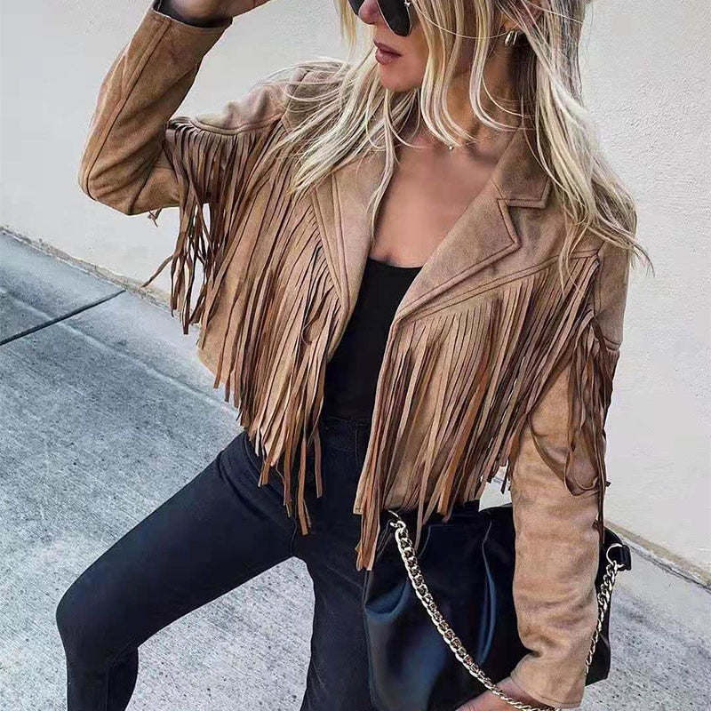 GR - Trendy leather jacket with fringe 