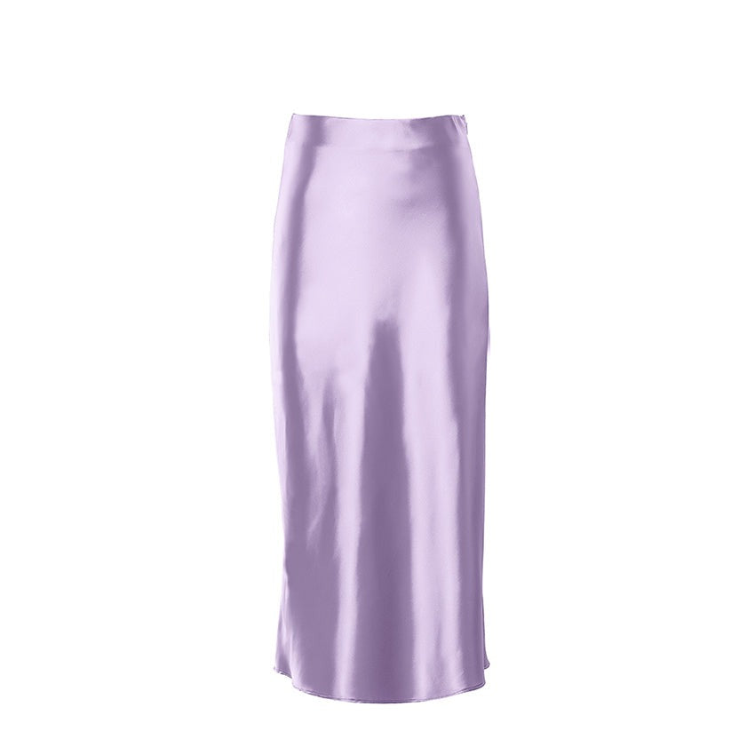 GR | High-waisted long satin silk skirt for women