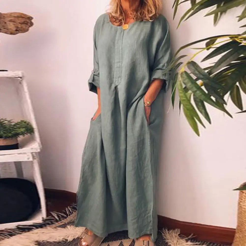 GR | Long linen shirt dress, oversized