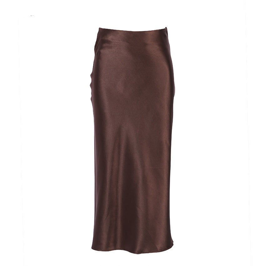 GR | High-waisted long satin silk skirt for women
