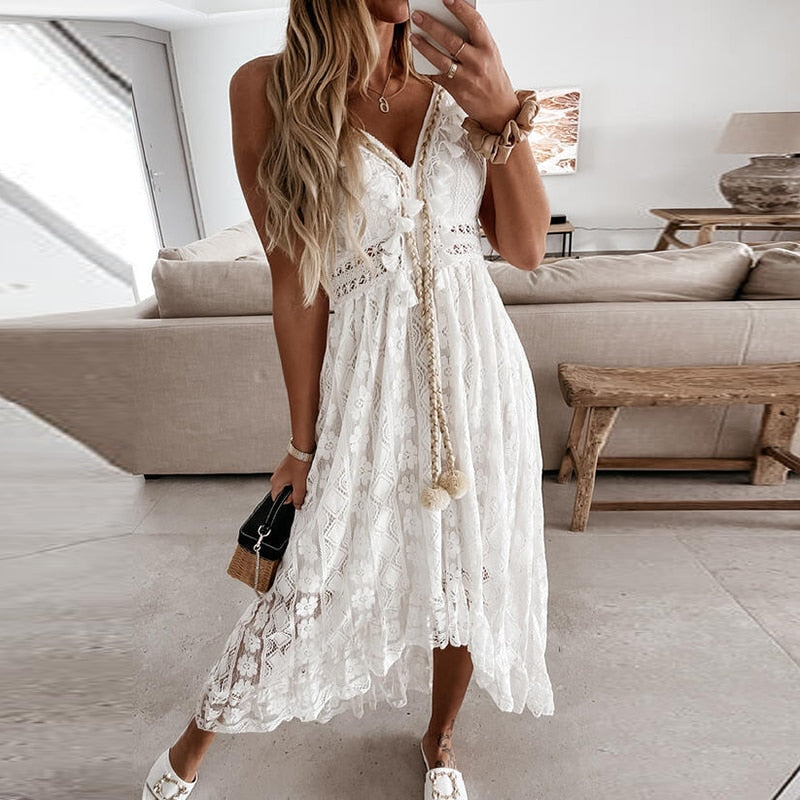 GR | Spitzen Boho Fließkleid