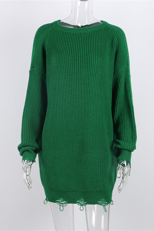 GR Ripped O Neck Oversized Sweater Kleid