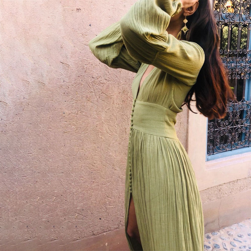GR | Laternenärmel Langes Splitkleid